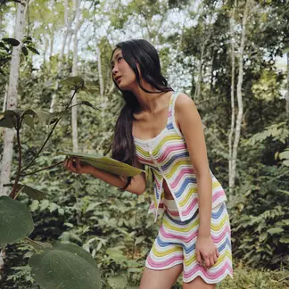 SYBILLA - Short Tiro Alto Mujer X Ecru