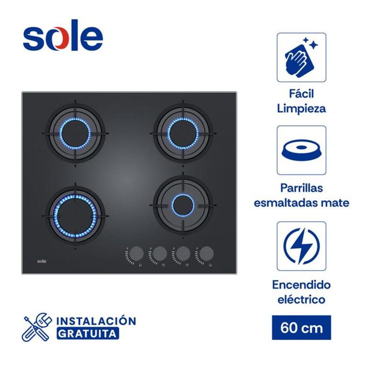 Encimera Gas Vidrio 60cm