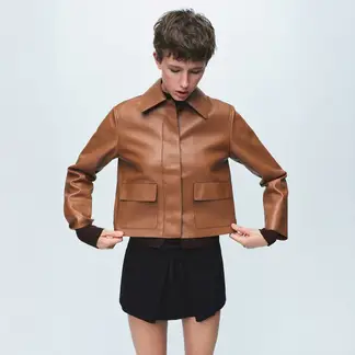 MANGO - Casaca Efecto Cuero Mujer