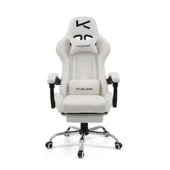 KUZLER - Silla Gamer con Masajeador Lumbar, Reposapies y Base Metálica Negra
