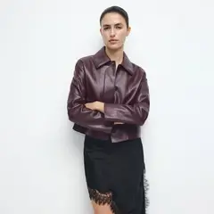 MANGO - Casaca Efecto Cuero Mujer