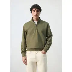 MANGO - Polera 100% Algodón Half Zipper Hombre