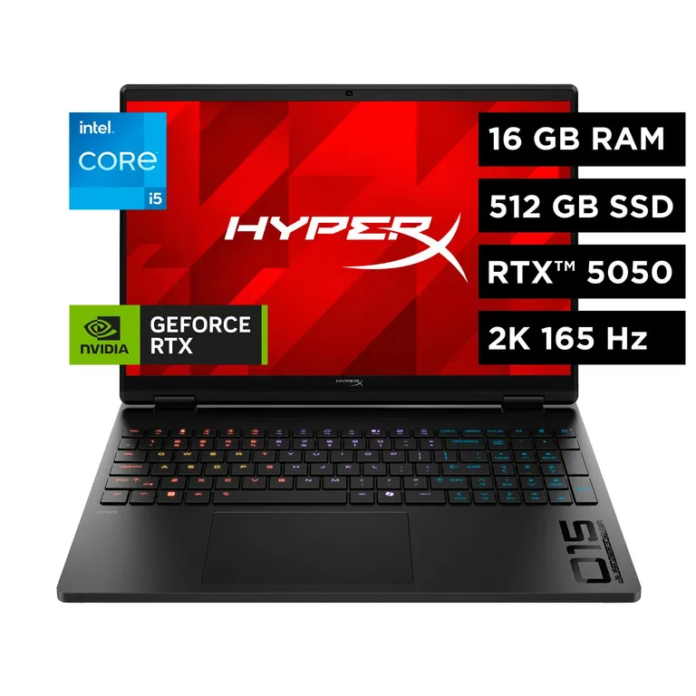 Laptop Gamer HyperX OMEN by 15-ga0000la, Intel Core i5, 16 GB RAM, NVIDIA GEFORCE RTX 5050, 512 GB SSD, 15.3" 2K 165 Hz, Windows 11 Home