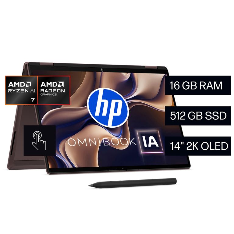 Laptop OmniBook X 14-kc0070la, AMD Ryzen AI 7, 16 GB RAM, 512 GB SSD, 14" Táctil 2K OLED, Windows 11 Home