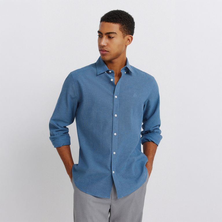 Camisa Algodón Regular Fit Manga Larga Hombre