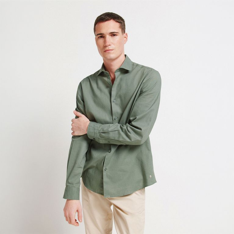 Camisa Algodón Regular Fit Manga Larga Hombre