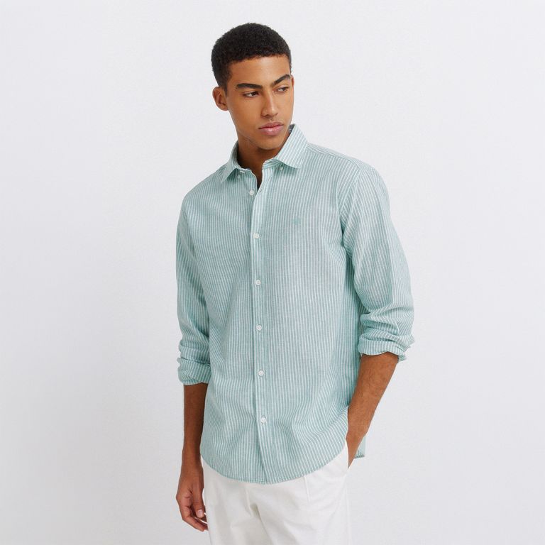 Camisa Rayas Algodón Regular Fit Manga Larga Hombre