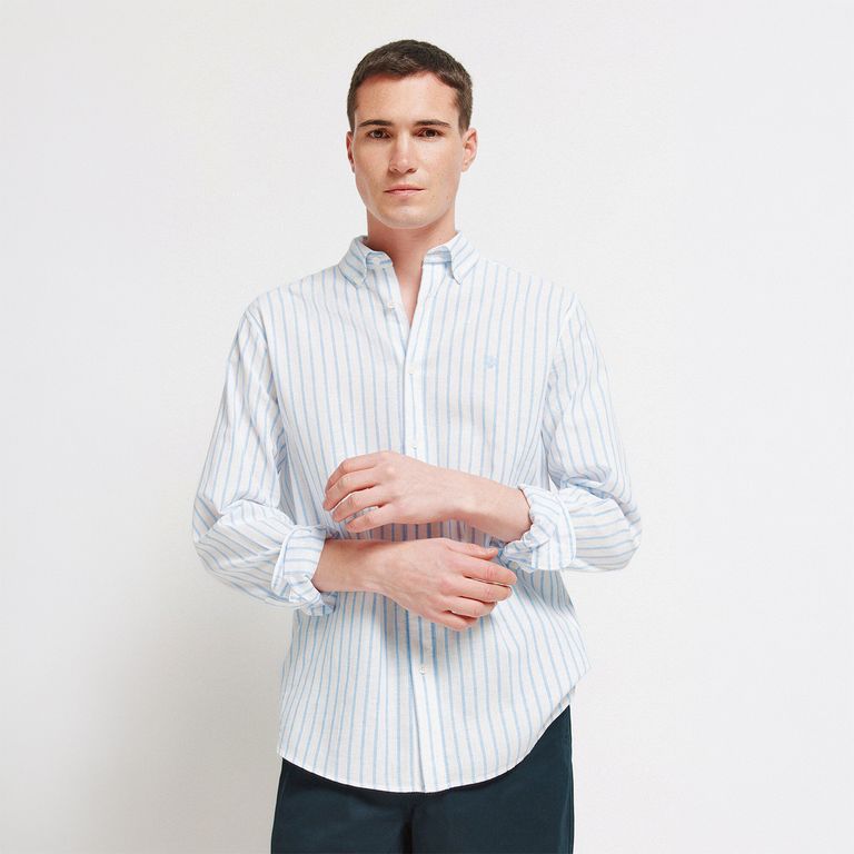 Camisa Rayas Algodón Regular Fit Manga Larga Hombre