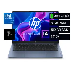 HP - Laptop OmniBook 3 AI 14-ht0061la, Intel Core 5, 8 GB RAM, 512 GB SSD, 14" Táctil 2K, Windows 11 Home