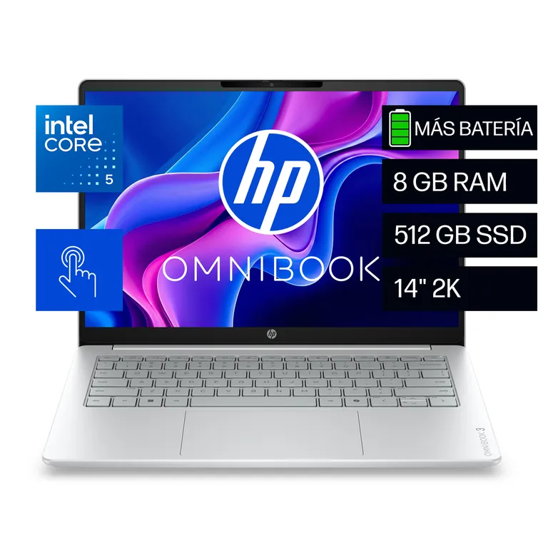 Laptop OmniBook 3 14-hu0052la Intel Core 5 120U 8GB RAM 512GB SSD 14" Táctil 2K