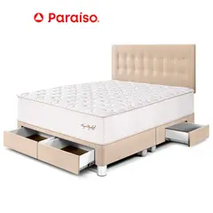 PARAISO - Dormitorio Royal Elizabeth Con Cajones King Champagne + 2 Almohadas Viscoelásticas + Protector