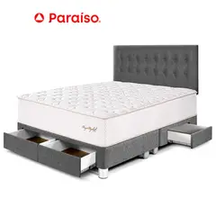 PARAISO - Dormitorio Royal Elizabeth Con Cajones King Gris + 2 Almohadas Viscoelásticas + Protector