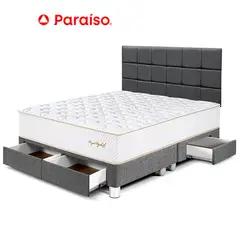 PARAISO - Dormitorio Royal Elizabeth Con Cajones Blocks King Gris + 2 Almohadas Viscoelásticas + Protector