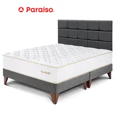 PARAISO - Dormitorio Europeo Royal Elizabeth Blocks Queen Gris + 2 Almohadas Viscoelásticas
