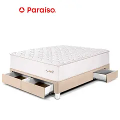 PARAISO - Cama Royal Elizabeth Con Cajones 2 Plazas Champagne + 2 Almohadas Viscoelásticas + Protector