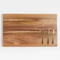 CRATE & BARREL - Tabla de Madera Octavia con Cuchillos de Queso
