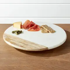 CRATE & BARREL - Tabla De Madera Y Mármol Lazy Susan