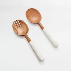 CRATE & BARREL - Set 2 Cucharones para Ensalada de Madera y Mármol
