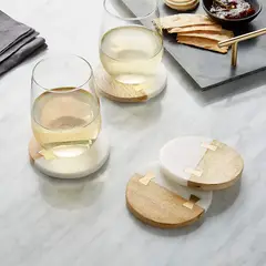 CRATE & BARREL - Juego de 4 Posavasos de Madera y Mármol