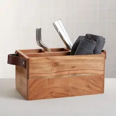 CRATE & BARREL - Portacubiertos Carson Caddy con Asas de Cuero