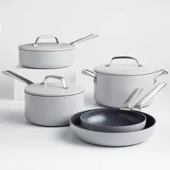 CRATE & BARREL - Juego de Ollas 8 Piezas Antiadherente de Cerámica Crema Evencook
