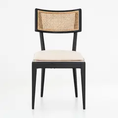 CRATE & BARREL - Silla comedor Libby madera negra y ratán natural