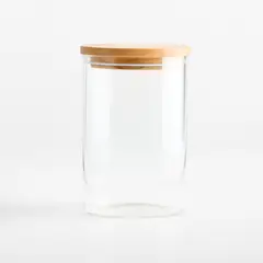CRATE & BARREL - Envase De Vidrio Con Tapa Olivewood Mediano