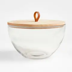 CRATE & BARREL - Bowl de Vidrio con Tapa de Madera con Asa Tomos