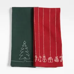 CRATE & BARREL - Set De 2 Secadores Bordados Navideños