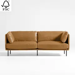 CRATE & BARREL - Sofá Wells De Cuero 3 Cuerpos