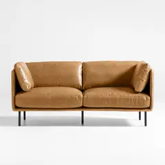 CRATE & BARREL - Sofá Wells De Cuero 3 Cuerpos 185cm