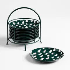 CRATE & BARREL - Set De 10 Platos De Aperitivo Verdes Navideños Con Soporte