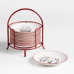 CRATE & BARREL - Set De 10 Platos De Aperitivo Rojo Navideños Con Soporte
