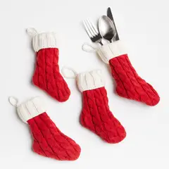 CRATE & BARREL - Set de 4 Botas Porta Cubiertos Navideño