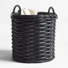 CRATE & BARREL - Canasta Redonda De Ratán Negro