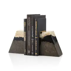 CRATE & BARREL - Juego de 2 Sujetalibros de Resina y Piedra Lava