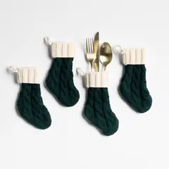 CRATE & BARREL - Set de 4 Botas Porta Cubiertos Navideño