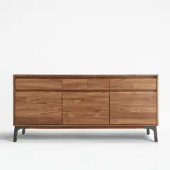 CRATE & BARREL - Aparador Lakin de Madera de Teca 3 Cajones 3 Puertas