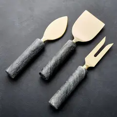 CRATE & BARREL - Juego de 3 Cuchillos para Quesos de Mármol Hayes