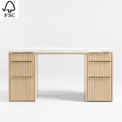 CRATE & BARREL - Escritorio Batten De Madera Natural Con Tablero De Mármol