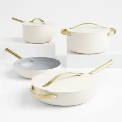 CRATE & BARREL - Juego de Ollas 7 Piezas Antiadherente de Cerámica Crema Caraway