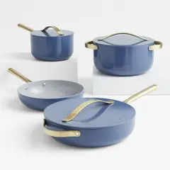 CRATE & BARREL - Juego de Ollas 7 Piezas Antiadherente de Cerámica Azul Caraway
