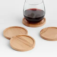 CRATE & BARREL - Set De 4 Posavasos De Madera Tondo
