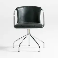 CRATE & BARREL - Silla de Escritorio Yves Giratoria de Cuero con Estructura de Hierro