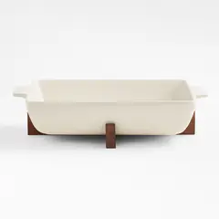 CRATE & BARREL - Fuente Rectangular para Horno con Salvamanteles de Madera