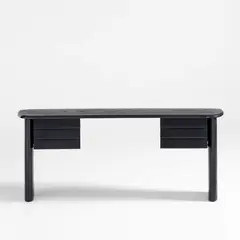 CRATE & BARREL - Escritorio Gallerie Negro de Madera de Roble con 6 Cajones