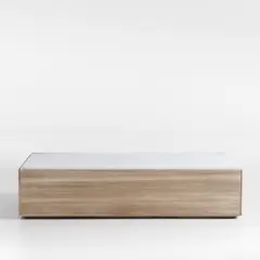 CRATE & BARREL - Mesa de Centro Troupe de Mármol con Estructura de Madera de Pino Natural
