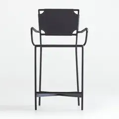 CRATE & BARREL - Silla de Bar Laredo de Cuero Negro con Estructura de Metal