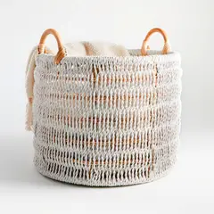 CRATE & BARREL - Canasta de Soga Blanca Natural/Blanco