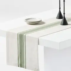 CRATE & BARREL - Camino De Mesa Lino Rayas Verdes 305cm